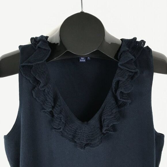 Chaps Ruffle Trim Tank Top Women's XL Navy Stretch Knit Summer Career Casual - Picture 2 of 10
